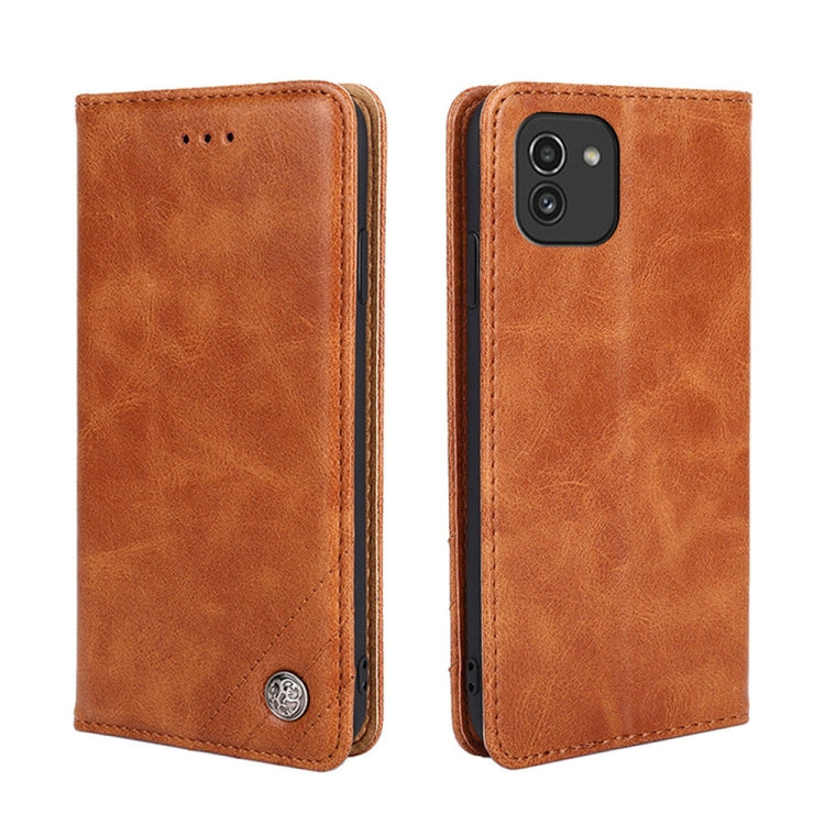 For Samsung Galaxy A03 EU Version 166mm Non-Magnetic Retro Texture Leather Phone Case