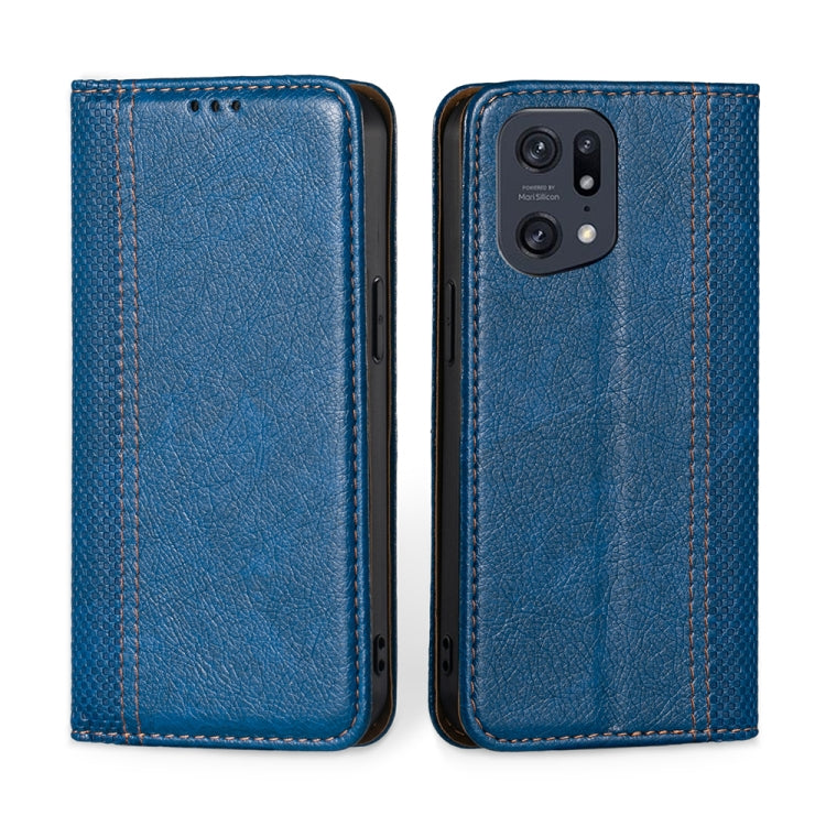 For OPPO Find X5 Pro Grid Texture Magnetic Flip Leather Phone Case