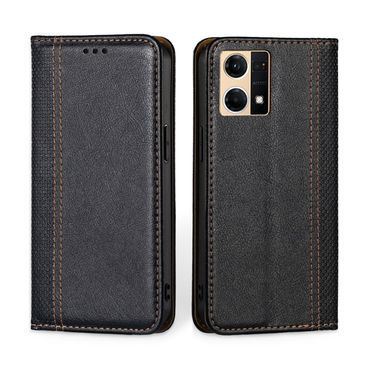 For OPPO Reno7 4G / F21 Pro 4G Grid Texture Magnetic Flip Leather Phone Case