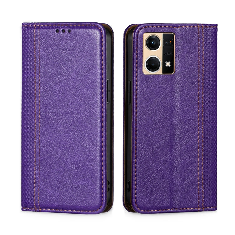 For OPPO Reno7 4G / F21 Pro 4G Grid Texture Magnetic Flip Leather Phone Case