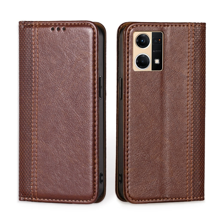 For OPPO Reno7 4G / F21 Pro 4G Grid Texture Magnetic Flip Leather Phone Case