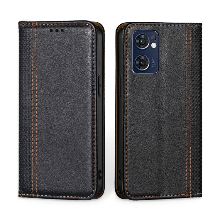 For OPPO Reno7 5G Global / Find X5 Lite Grid Texture Magnetic Flip Leather Phone Case