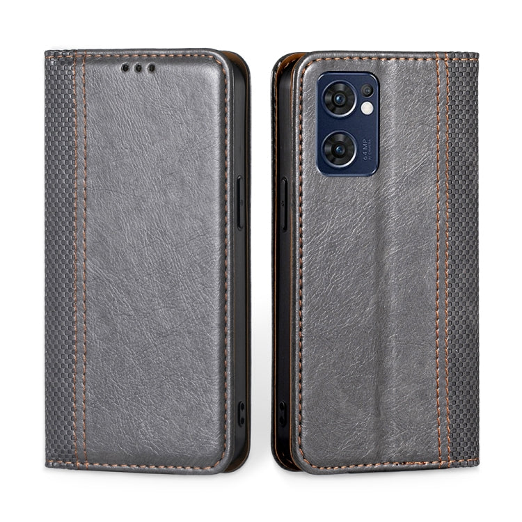 For OPPO Reno7 5G Global / Find X5 Lite Grid Texture Magnetic Flip Leather Phone Case