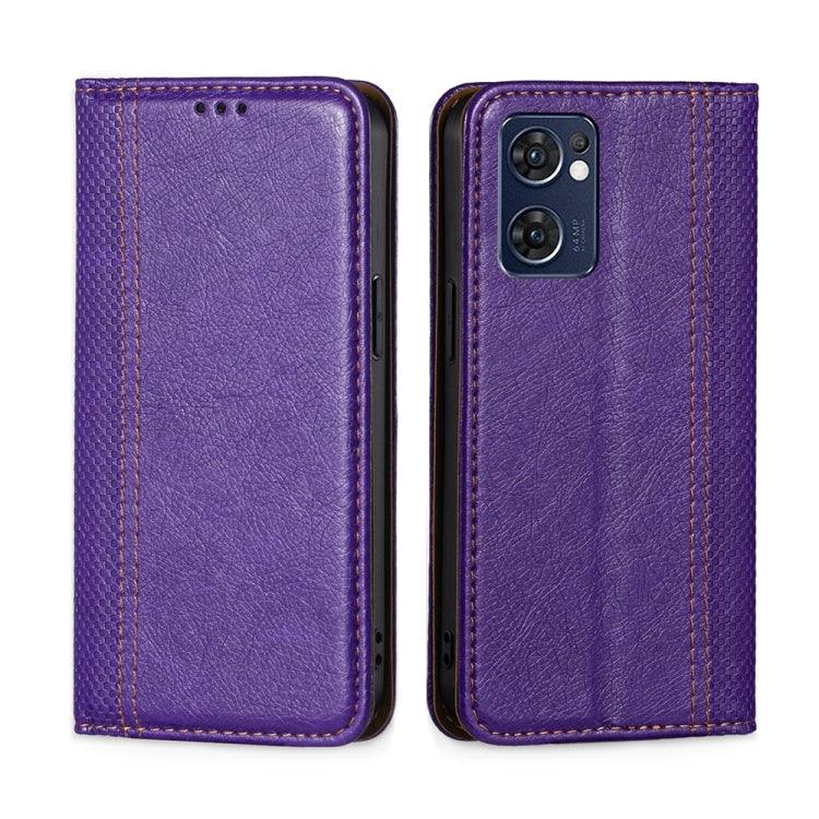 For OPPO Reno7 5G Global / Find X5 Lite Grid Texture Magnetic Flip Leather Phone Case