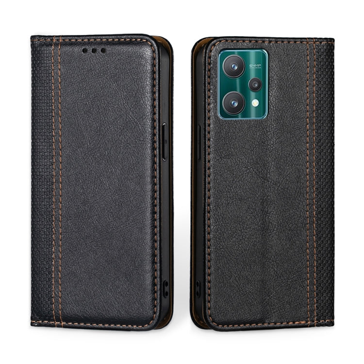 For OPPO Realme 9 Pro Grid Texture Magnetic Flip Leather Phone Case