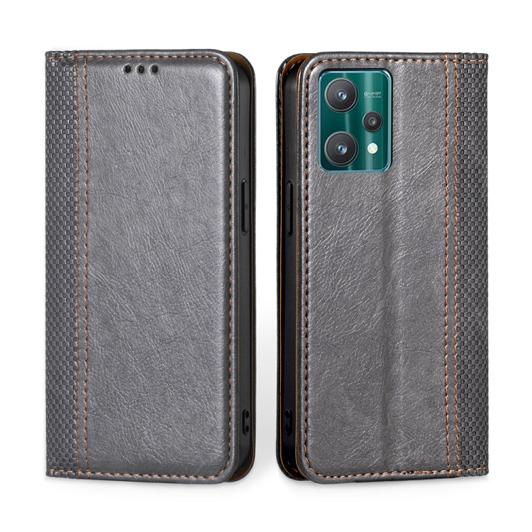 For OPPO Realme 9 Pro Grid Texture Magnetic Flip Leather Phone Case