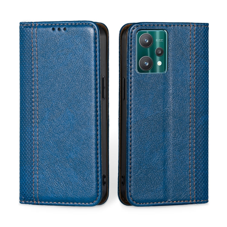 For OPPO Realme 9 Pro Grid Texture Magnetic Flip Leather Phone Case