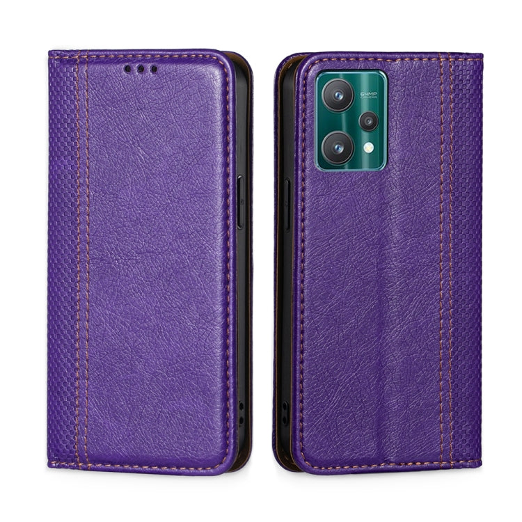 For OPPO Realme 9 Pro Grid Texture Magnetic Flip Leather Phone Case