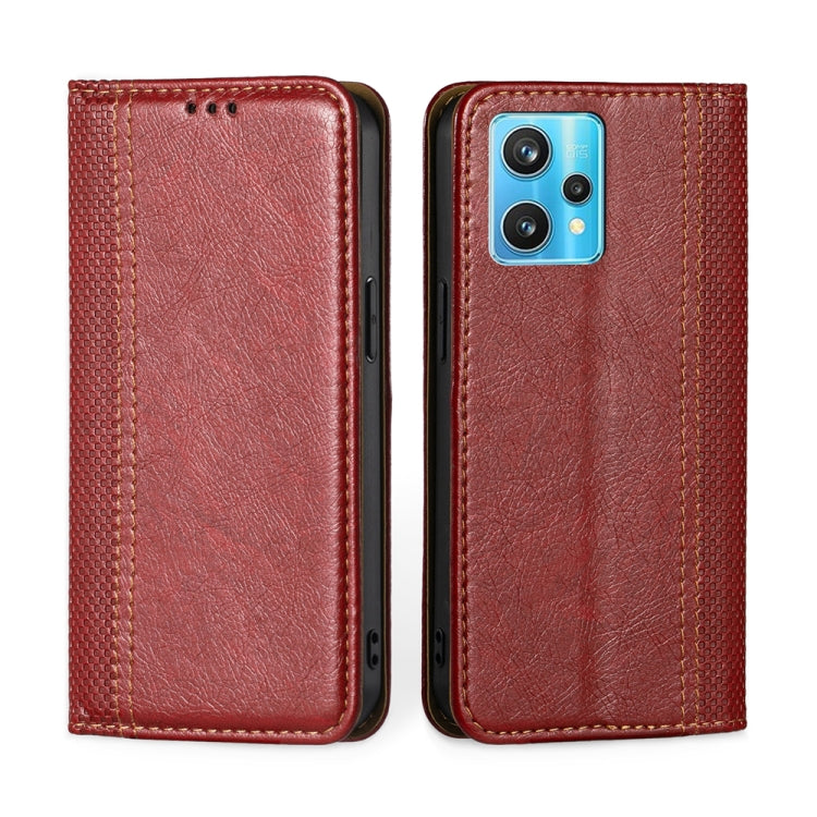 For OPPO Realme 9 Pro+ Grid Texture Magnetic Flip Leather Phone Case