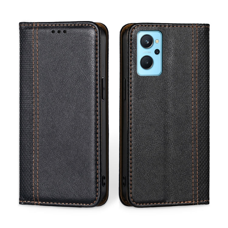 For OPPO Realme 9i Grid Texture Magnetic Flip Leather Phone Case