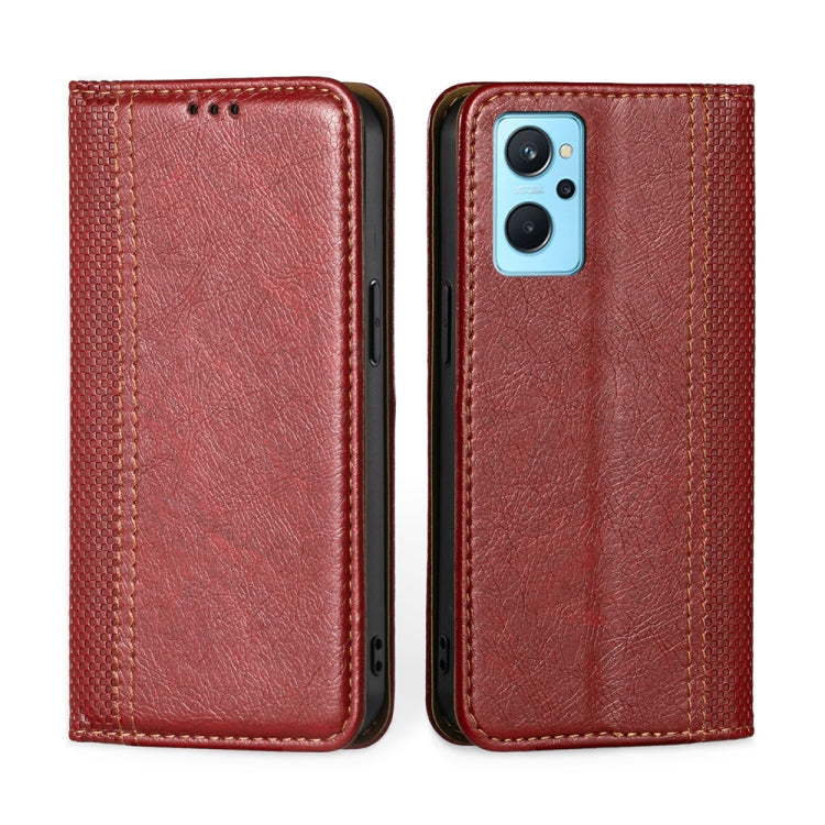 For OPPO Realme 9i Grid Texture Magnetic Flip Leather Phone Case