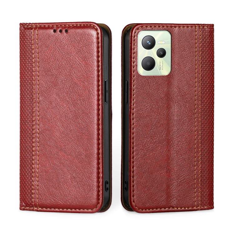 For OPPO Realme C35 Grid Texture Magnetic Flip Leather Phone Case