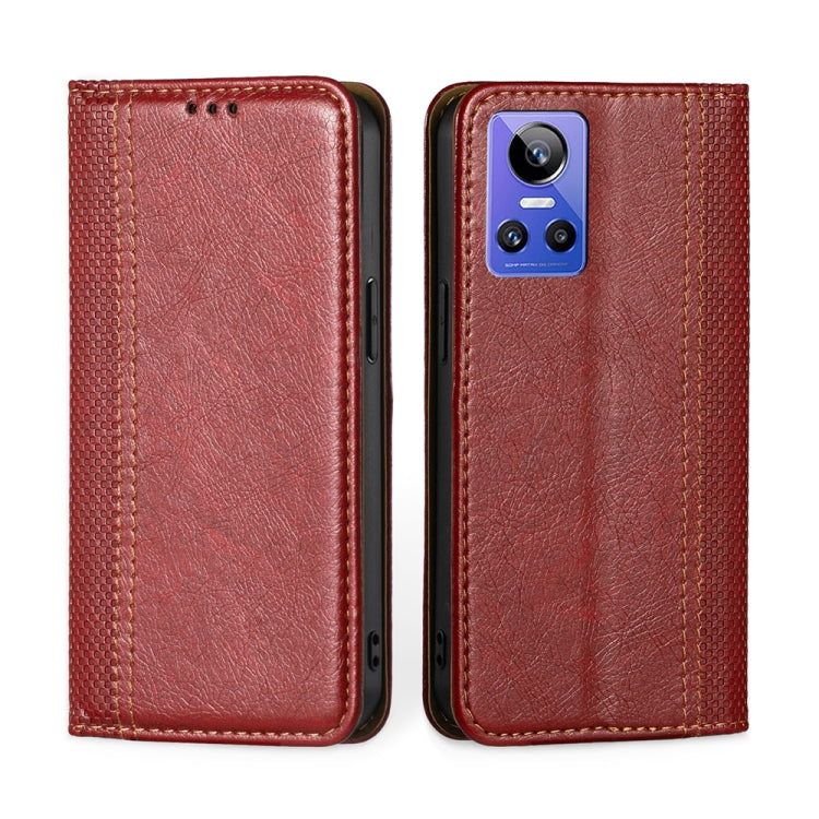 For OPPO Realme GT Neo3 Grid Texture Magnetic Flip Leather Phone Case