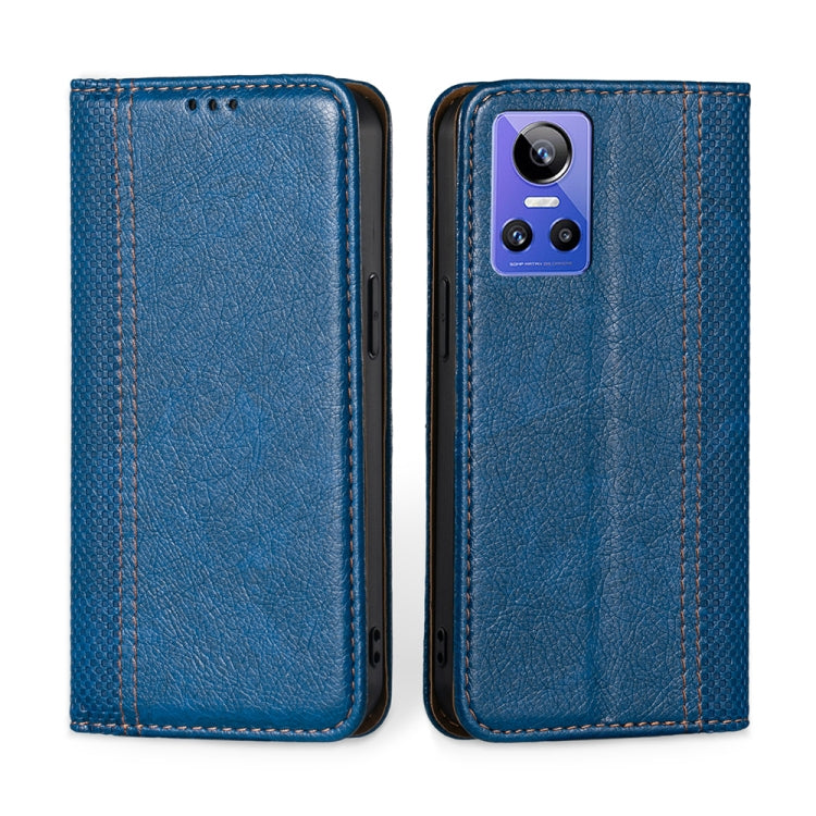 For OPPO Realme GT Neo3 Grid Texture Magnetic Flip Leather Phone Case