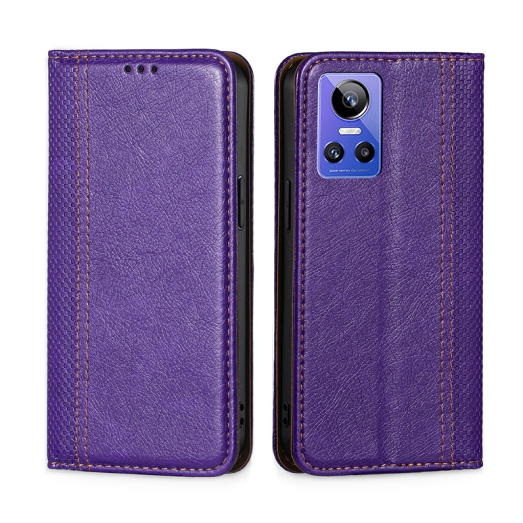 For OPPO Realme GT Neo3 Grid Texture Magnetic Flip Leather Phone Case