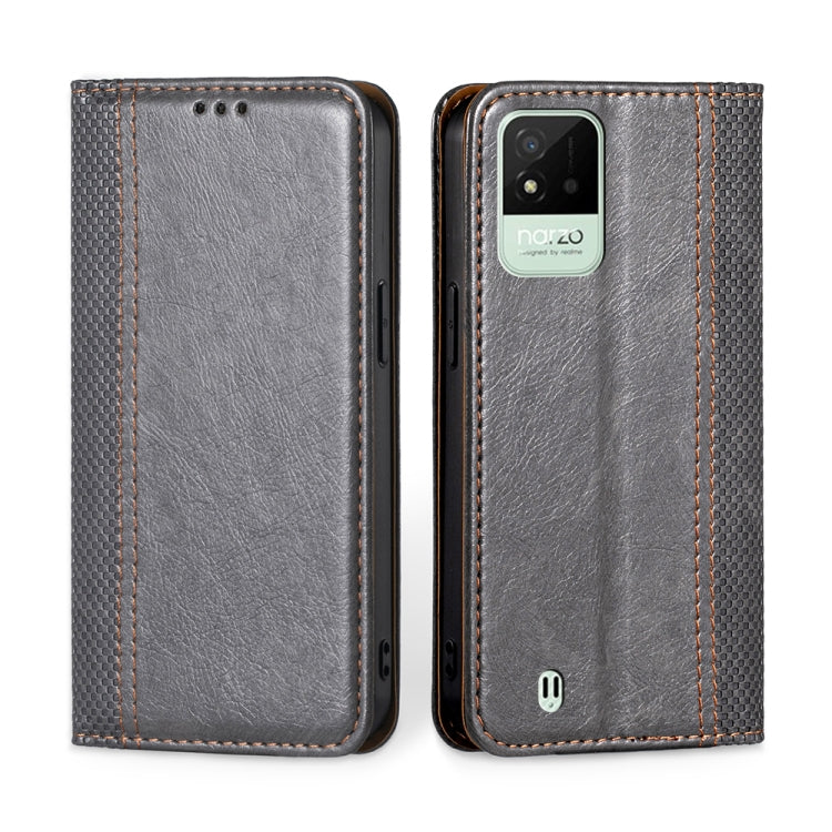 For OPPO Realme Narzo 50i Grid Texture Magnetic Flip Leather Phone Case