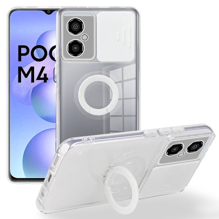For Xiaomi Poco M4 5G Sliding Camera Cover Design TPU Protective Phone Case with Ring Holder