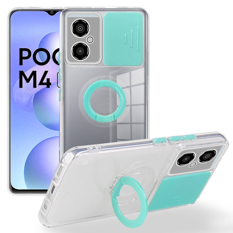 For Xiaomi Poco M4 5G Sliding Camera Cover Design TPU Protective Phone Case with Ring Holder