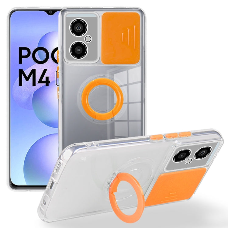 For Xiaomi Poco M4 5G Sliding Camera Cover Design TPU Protective Phone Case with Ring Holder