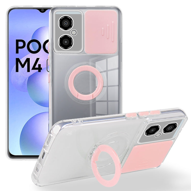 For Xiaomi Poco M4 5G Sliding Camera Cover Design TPU Protective Phone Case with Ring Holder