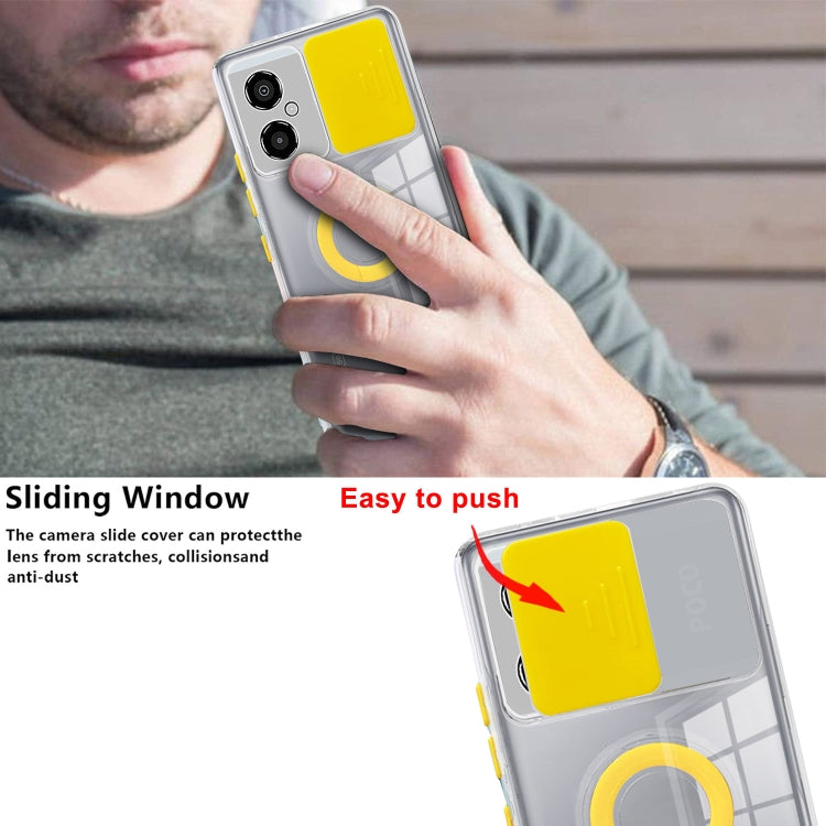 For Xiaomi Poco M4 5G Sliding Camera Cover Design TPU Protective Phone Case with Ring Holder