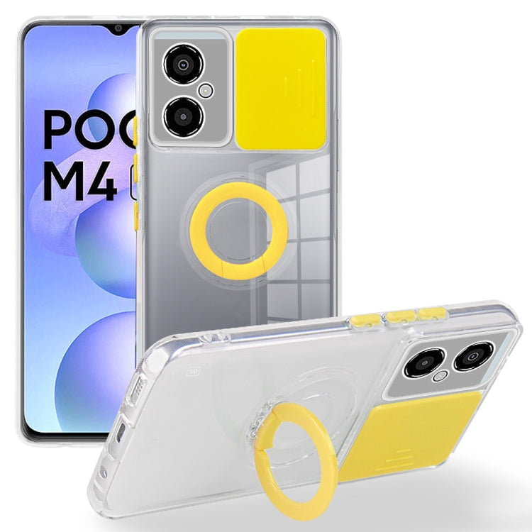 For Xiaomi Poco M4 5G Sliding Camera Cover Design TPU Protective Phone Case with Ring Holder