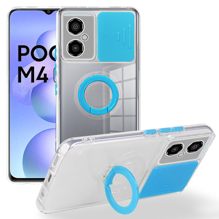 For Xiaomi Poco M4 5G Sliding Camera Cover Design TPU Protective Phone Case with Ring Holder