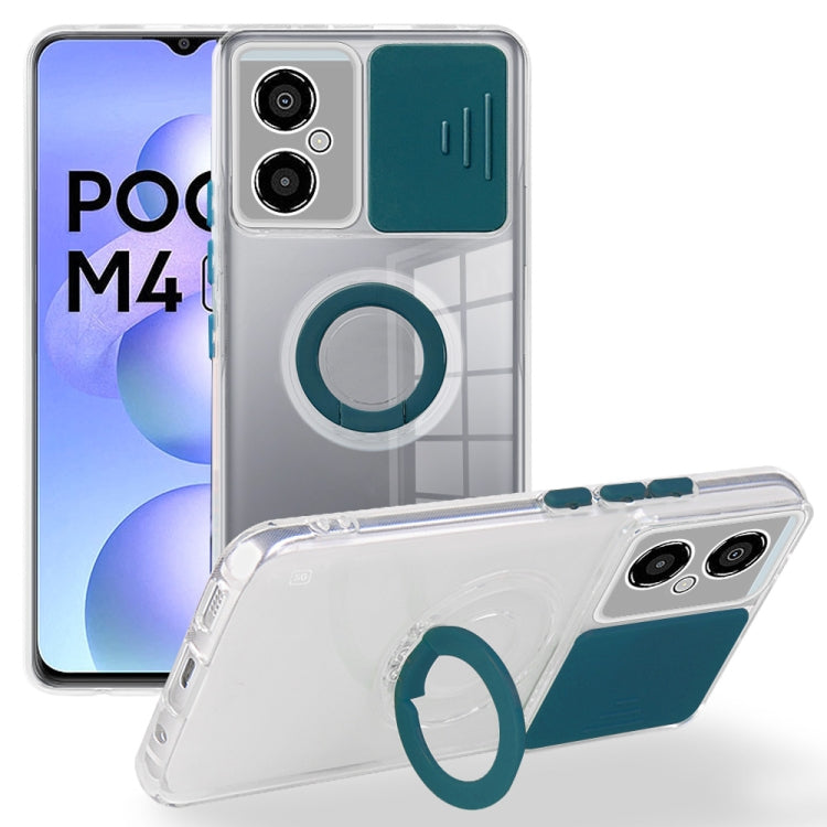For Xiaomi Poco M4 5G Sliding Camera Cover Design TPU Protective Phone Case with Ring Holder