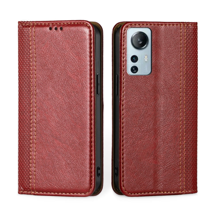For Xiaomi 12 Lite Grid Texture Magnetic Flip Leather Phone Case
