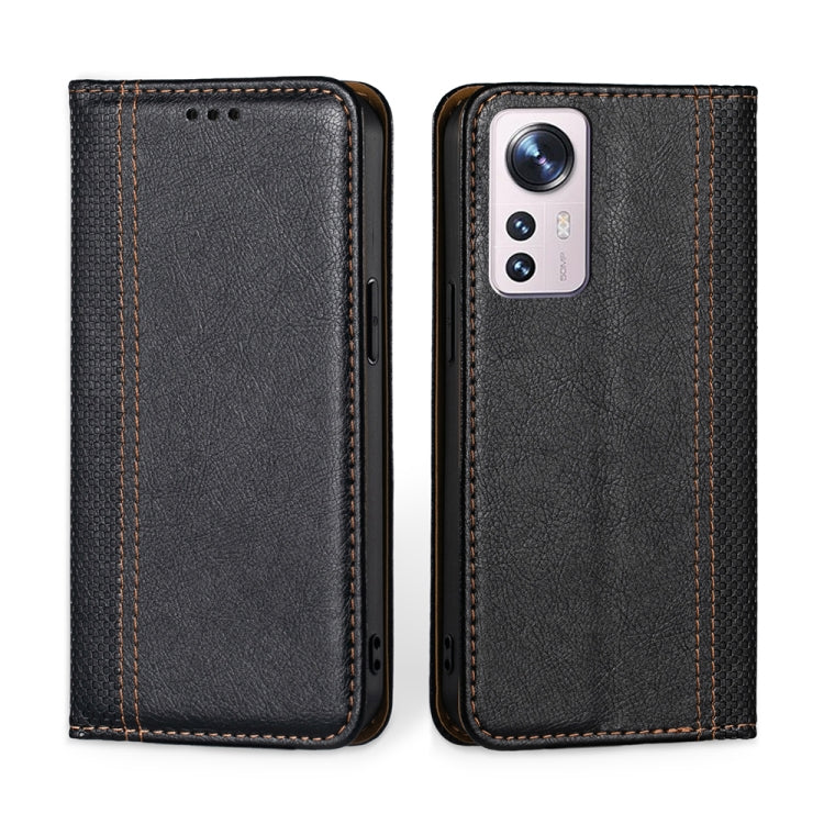 For Xiaomi 12 Pro Grid Texture Magnetic Flip Leather Phone Case