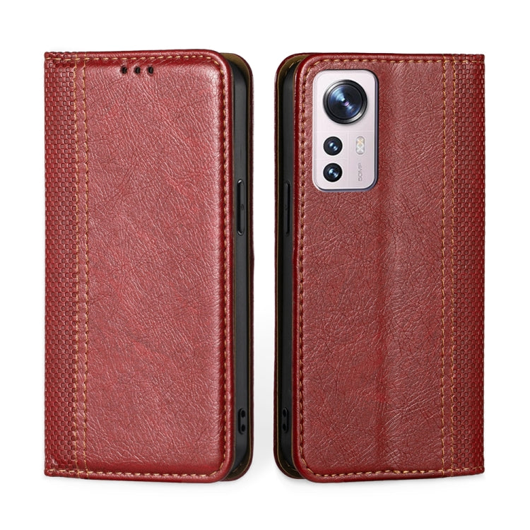 For Xiaomi 12 Pro Grid Texture Magnetic Flip Leather Phone Case