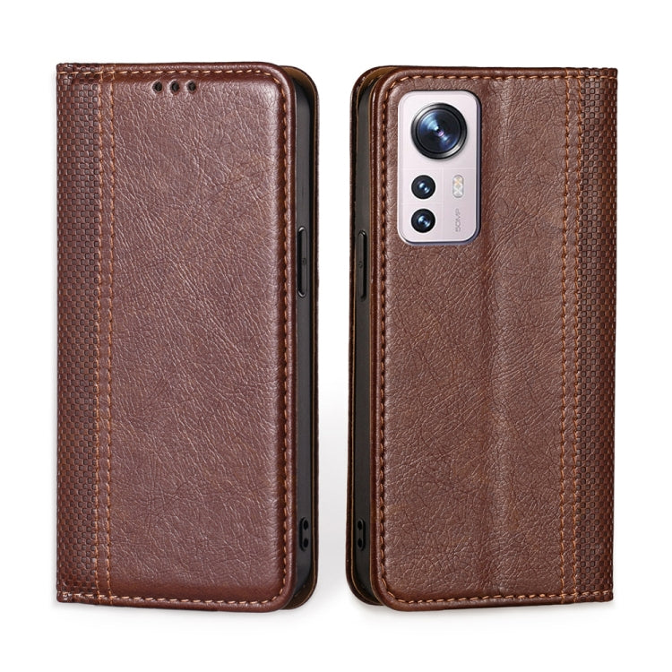 For Xiaomi 12 Pro Grid Texture Magnetic Flip Leather Phone Case