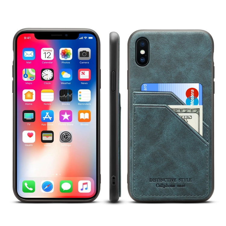 For iPhone XS Max Card Slots Full Coverage PU+TPU Phone Case