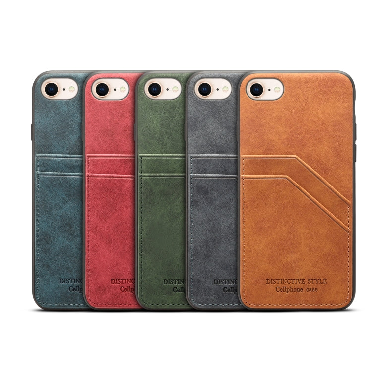 For iPhone SE 2022 / SE 2020 / 8 / 7 Card Slots Full Coverage PU+TPU Phone Case