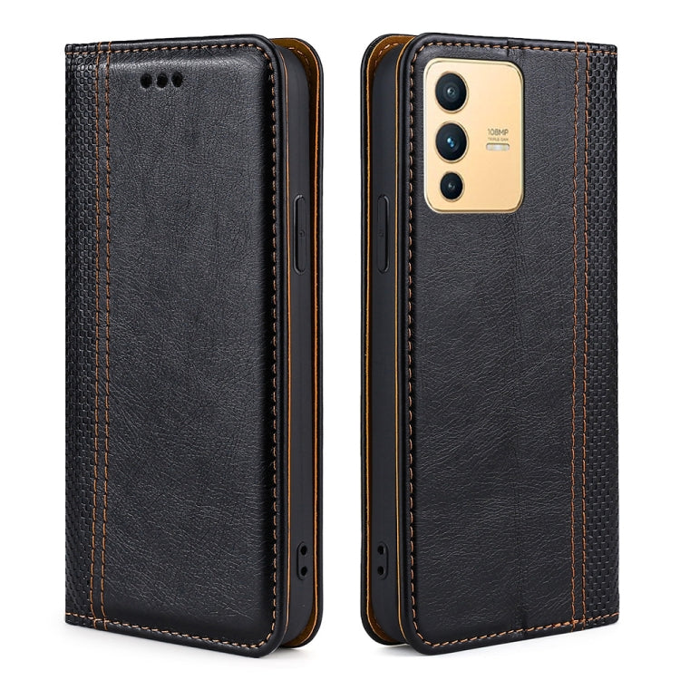 For vivo S12 / V23 5G Grid Texture Magnetic Flip Leather Phone Case