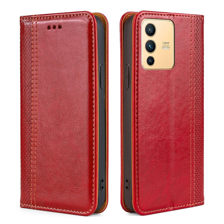 For vivo S12 / V23 5G Grid Texture Magnetic Flip Leather Phone Case