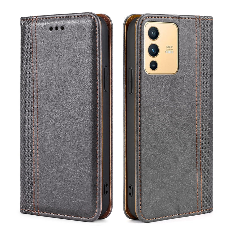 For vivo S12 / V23 5G Grid Texture Magnetic Flip Leather Phone Case