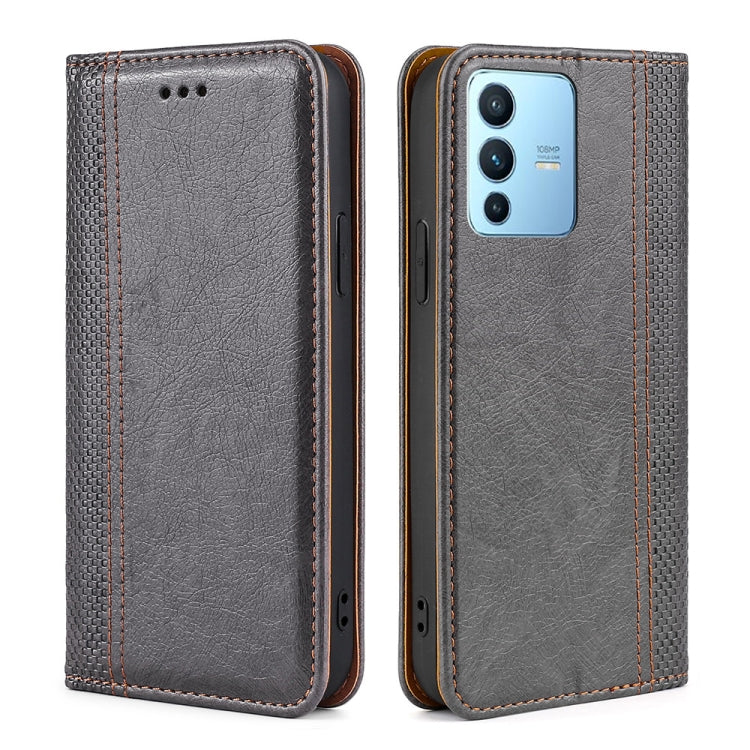 For vivo S12 Pro / V23 Pro Grid Texture Magnetic Flip Leather Phone Case