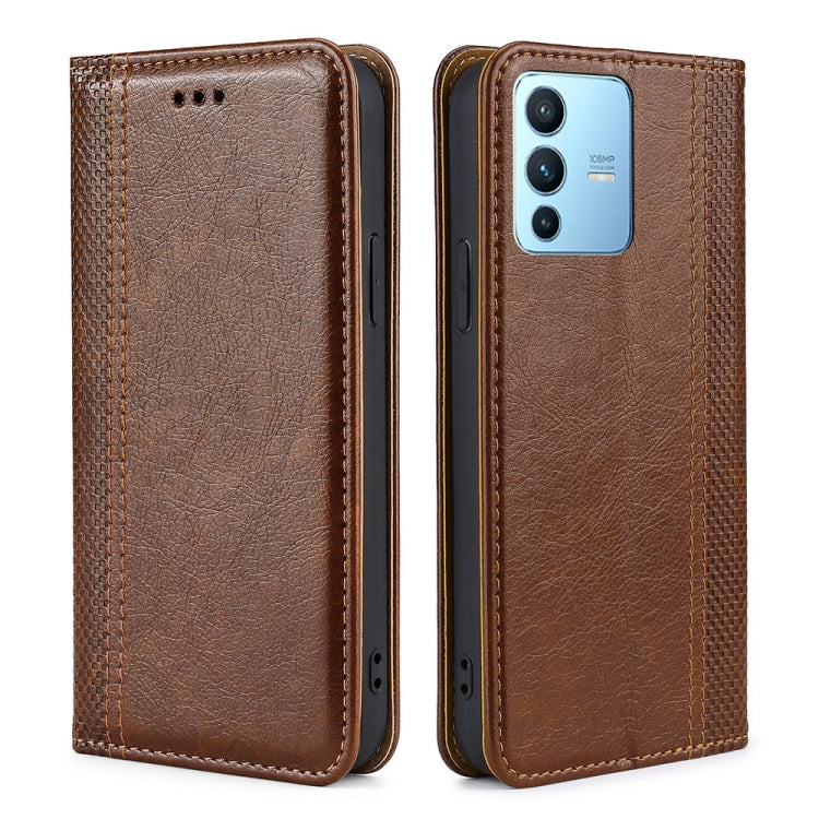 For vivo S12 Pro / V23 Pro Grid Texture Magnetic Flip Leather Phone Case