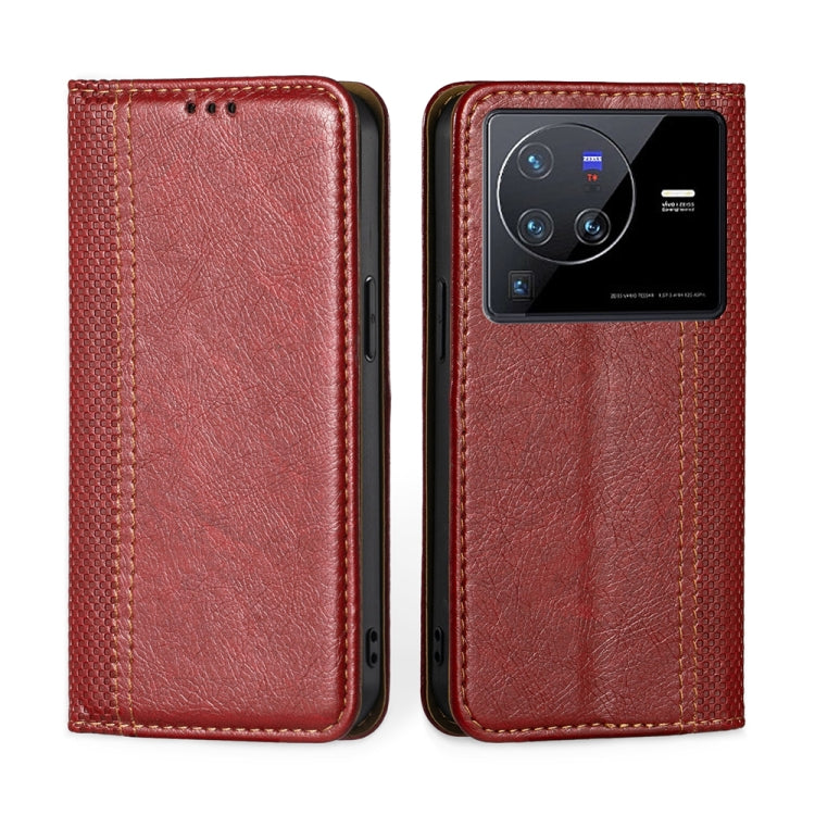 For vivo X80 Pro China Grid Texture Magnetic Flip Leather Phone Case