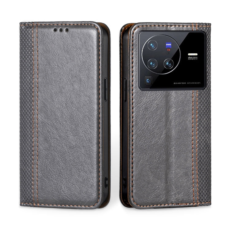 For vivo X80 Pro China Grid Texture Magnetic Flip Leather Phone Case
