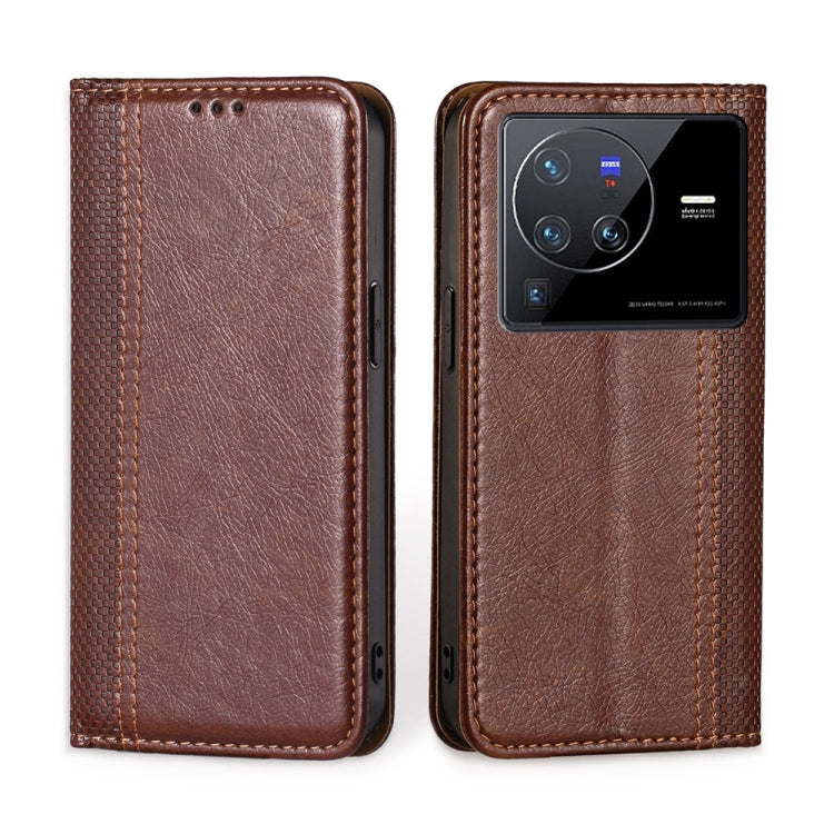 For vivo X80 Pro China Grid Texture Magnetic Flip Leather Phone Case