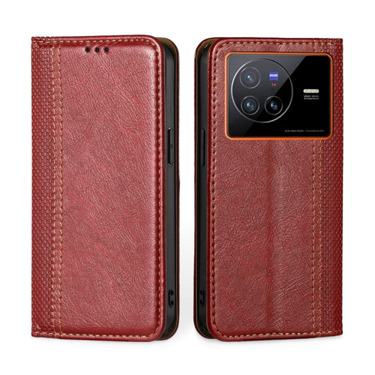 For vivo X80 China Grid Texture Magnetic Flip Leather Phone Case