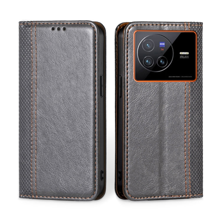 For vivo X80 China Grid Texture Magnetic Flip Leather Phone Case