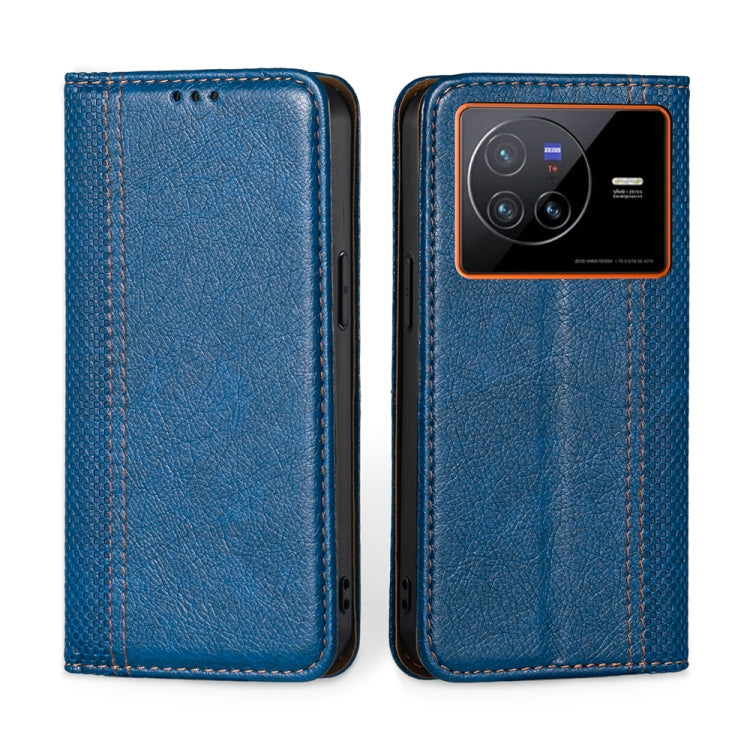 For vivo X80 China Grid Texture Magnetic Flip Leather Phone Case