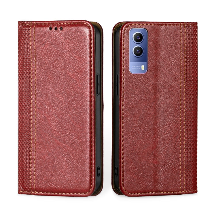 For vivo Y53s 5G / iQOO Z5x / T1x Grid Texture Magnetic Flip Leather Phone Case