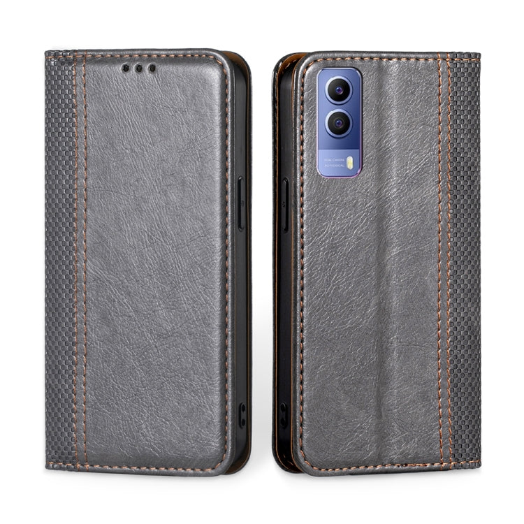 For vivo Y53s 5G / iQOO Z5x / T1x Grid Texture Magnetic Flip Leather Phone Case
