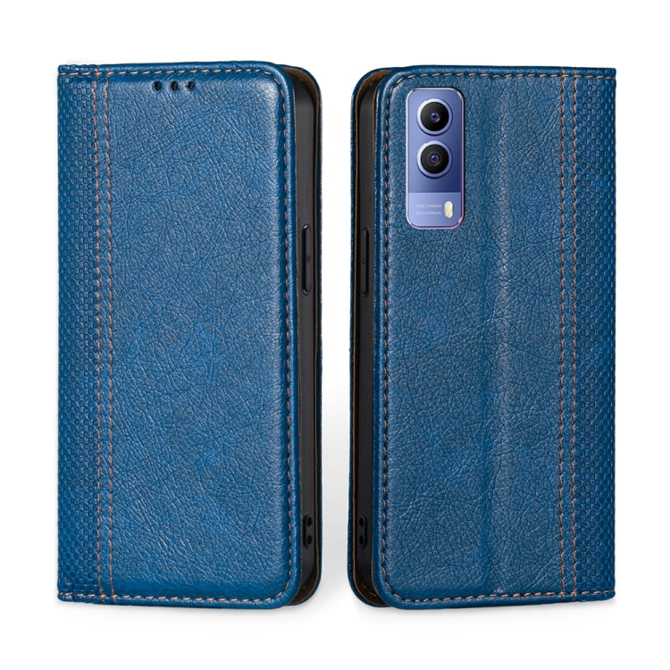 For vivo Y53s 5G / iQOO Z5x / T1x Grid Texture Magnetic Flip Leather Phone Case