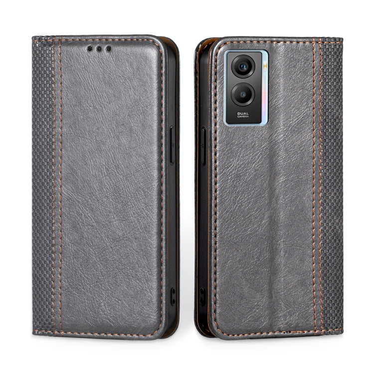 For vivo Y55s 5G Grid Texture Magnetic Flip Leather Phone Case