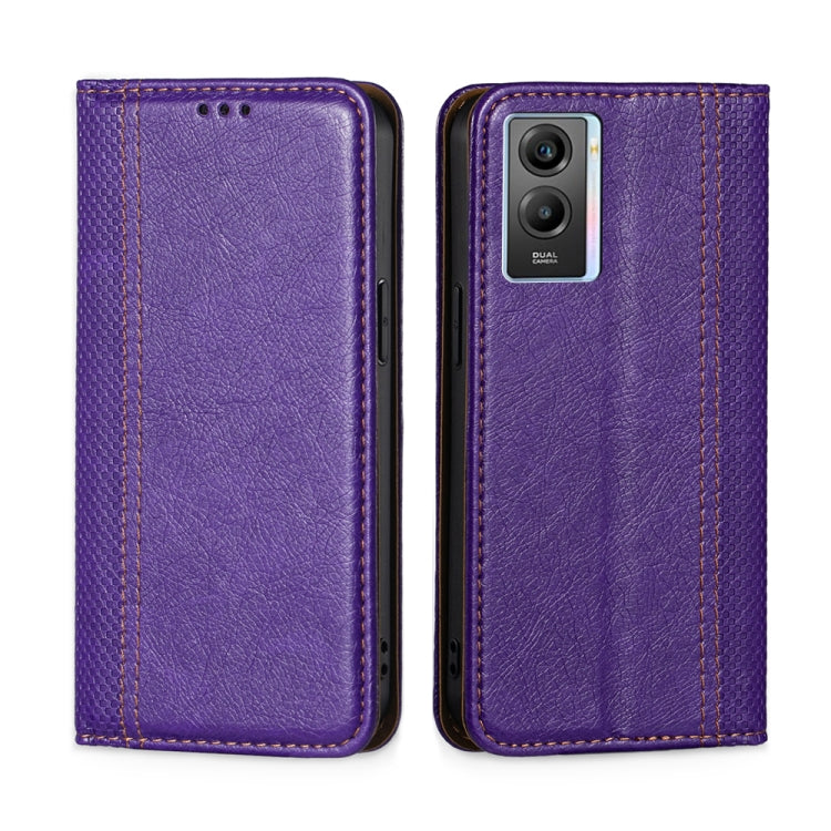 For vivo Y55s 5G Grid Texture Magnetic Flip Leather Phone Case